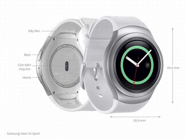 Đồng hồ Samsung Gear S2 Sport chính hãng được bố trí các phím bấm vật lý hợp lý và khoa học, cùng với kích thước nhỏ gọn.