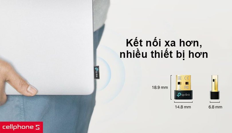 Adapter Bluetooth 5.0 cắm vào cổng USB máy tính, mở rộng kết nối không dây