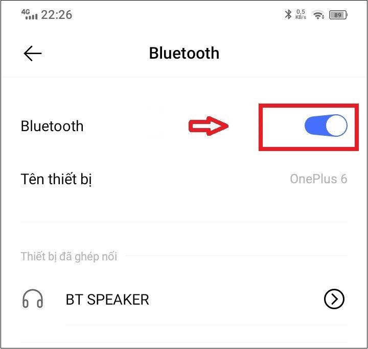 Bật công tắc Bluetooth trên thiết bị Android để tìm kiếm loa không dây
