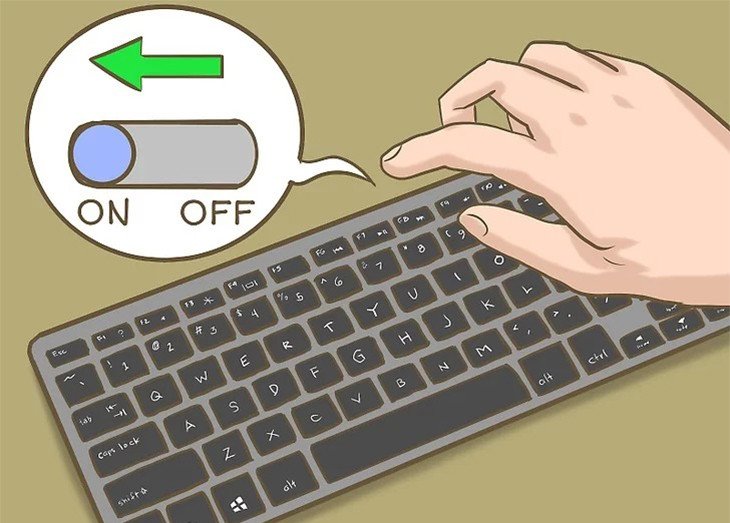 Bật công tắc nguồn của bàn phím không dây
