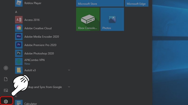Biểu tượng bánh răng Settings trong Menu Start của Windows