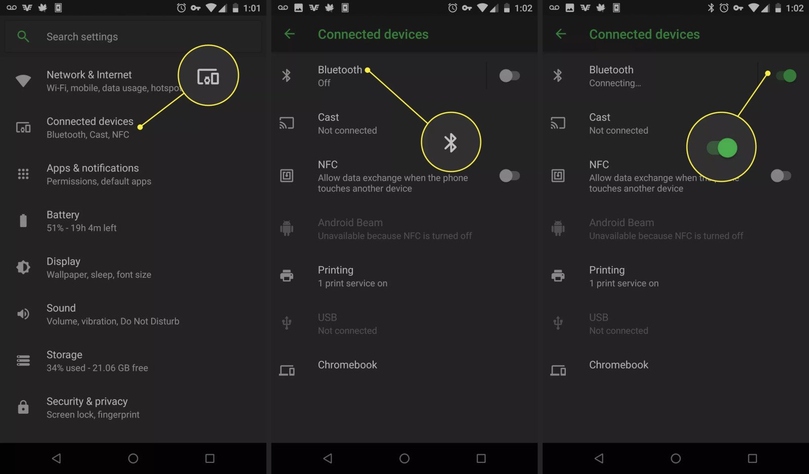 Cài đặt Bluetooth trên điện thoại Android, sẵn sàng kết nối loa.