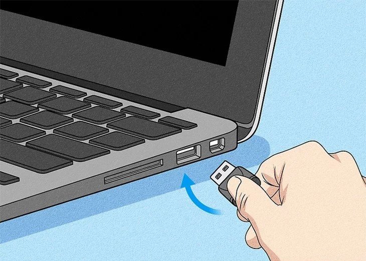 Cắm đầu thu USB của bàn phím vào máy tính