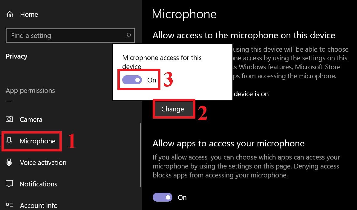 Cấp quyền microphone trên Windows