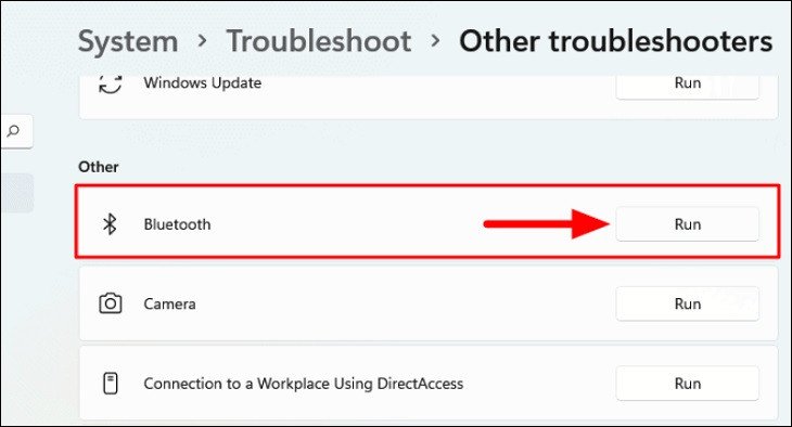 Chạy công cụ Troubleshooter để khắc phục lỗi máy tính không kết nối được bluetooth