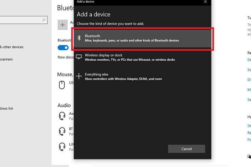 Chọn Bluetooth để thêm thiết bị Bluetooth mới