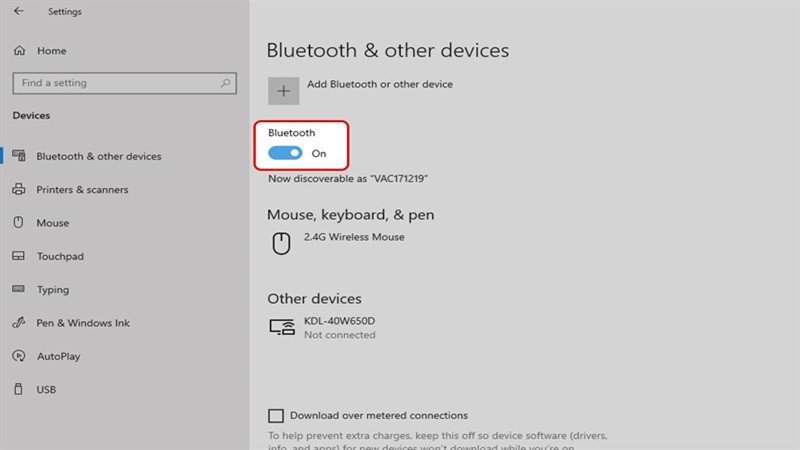 Chọn Bluetooth và các thiết bị khác để kết nối Bluetooth cho máy tính