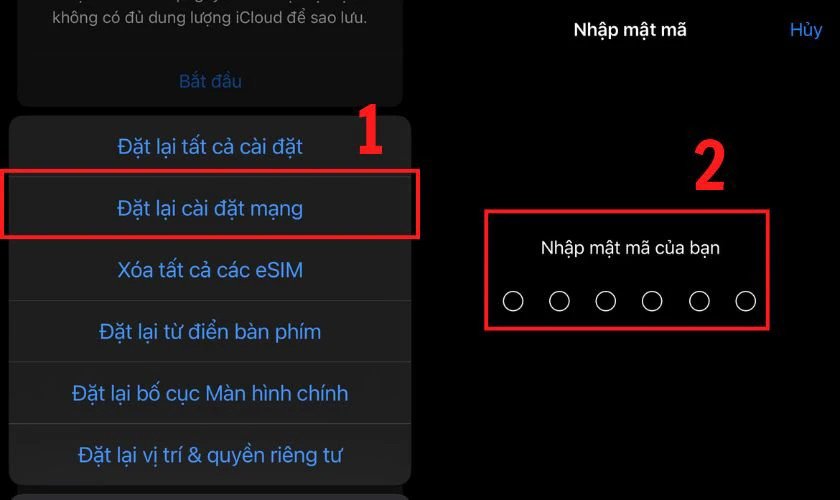 Chọn đặt lại cài đặt mạng trên điện thoại