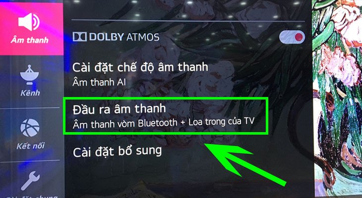 Chọn Đầu ra âm thanh trên tivi LG để thiết lập chế độ phát qua loa Bluetooth