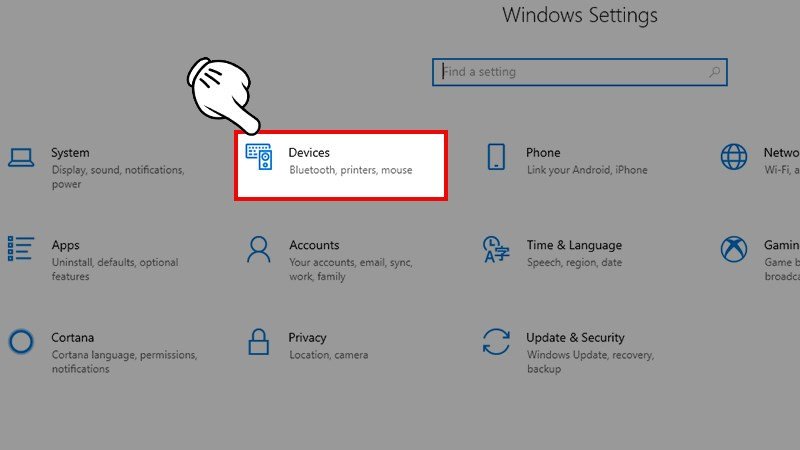 Chọn Devices trong cài đặt Windows 10 để kết nối Bluetooth
