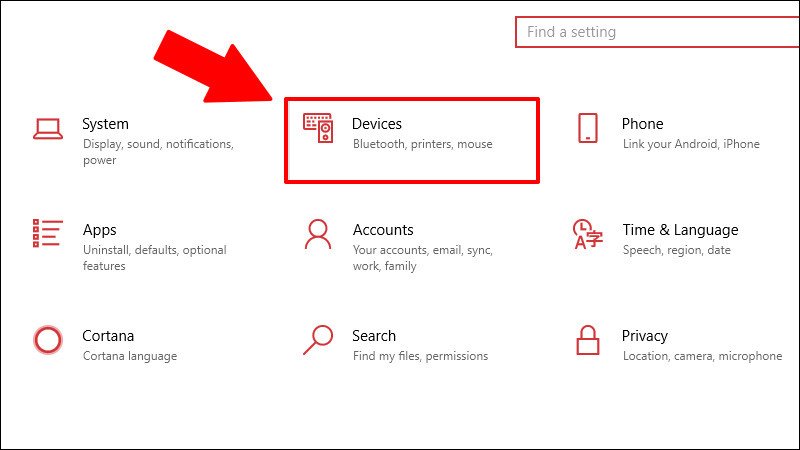 Chọn Devices trong cài đặt Windows để quản lý thiết bị