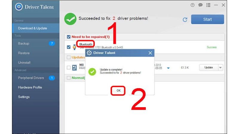 Chọn driver Bluetooth bị lỗi để Driver Talent tự động sửa chữa trên Win 10