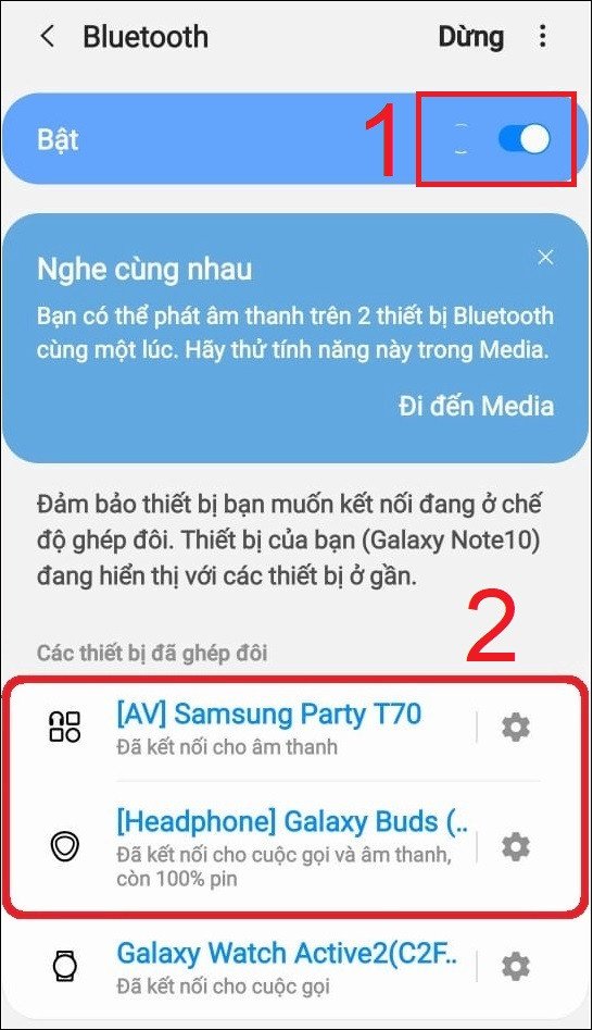 Chọn hai tai nghe Bluetooth để ghép đôi trong cài đặt điện thoại