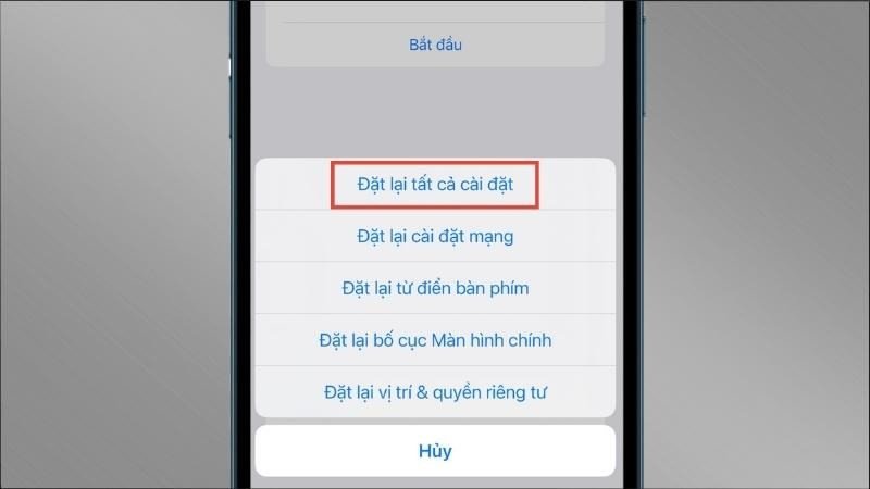Chọn mục Đặt lại tất cả cài đặt
