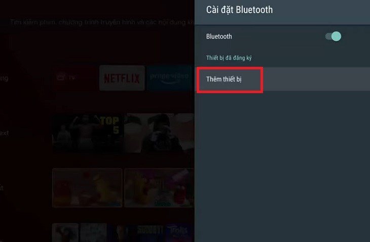 Chọn mục Thêm thiết bị để ghép đôi tivi với thiết bị Bluetooth mong muốn