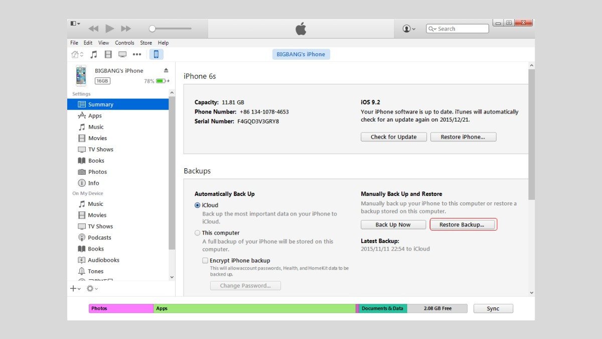 Chọn Restore Backup và sao lưu dữ liệu từ iPhone cũ để chuyển sang iPhone mới