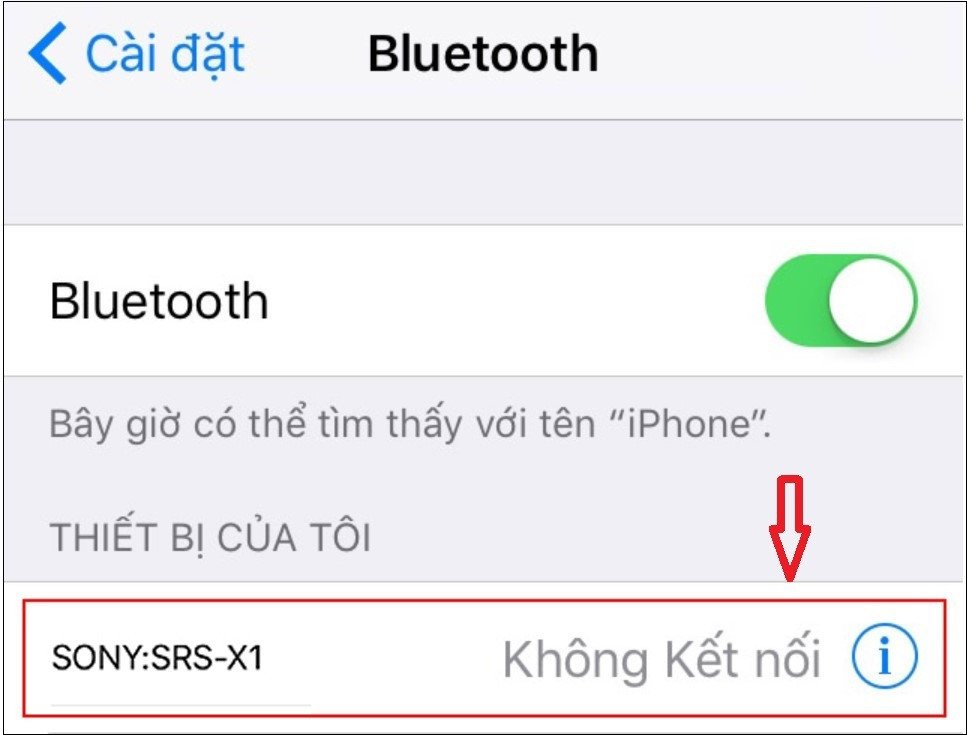 Chọn tên loa Bluetooth mong muốn từ danh sách thiết bị trên giao diện iPhone