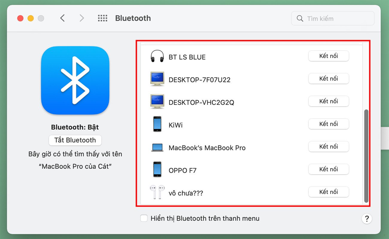 Chọn tên tai nghe Bluetooth muốn ghép nối từ danh sách thiết bị trên MacOS