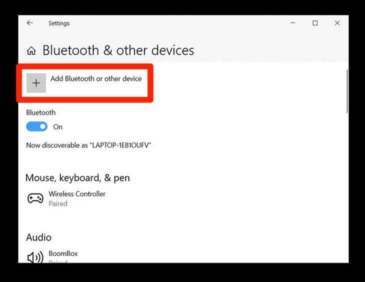 Chọn Thêm Bluetooth hoặc thiết bị khác để bắt đầu ghép nối