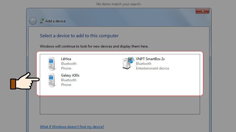 Chọn thiết bị để kết nối Bluetooth trên Windows 7
