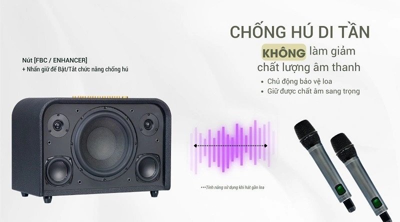 Công nghệ chống hú tiên tiến trên loa hát karaoke bluetooth Acnos, mang lại trải nghiệm ca hát mượt mà