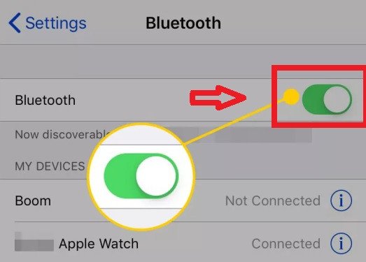 Công tắc bật Bluetooth trên iPhone, sẵn sàng cho việc tìm kiếm thiết bị