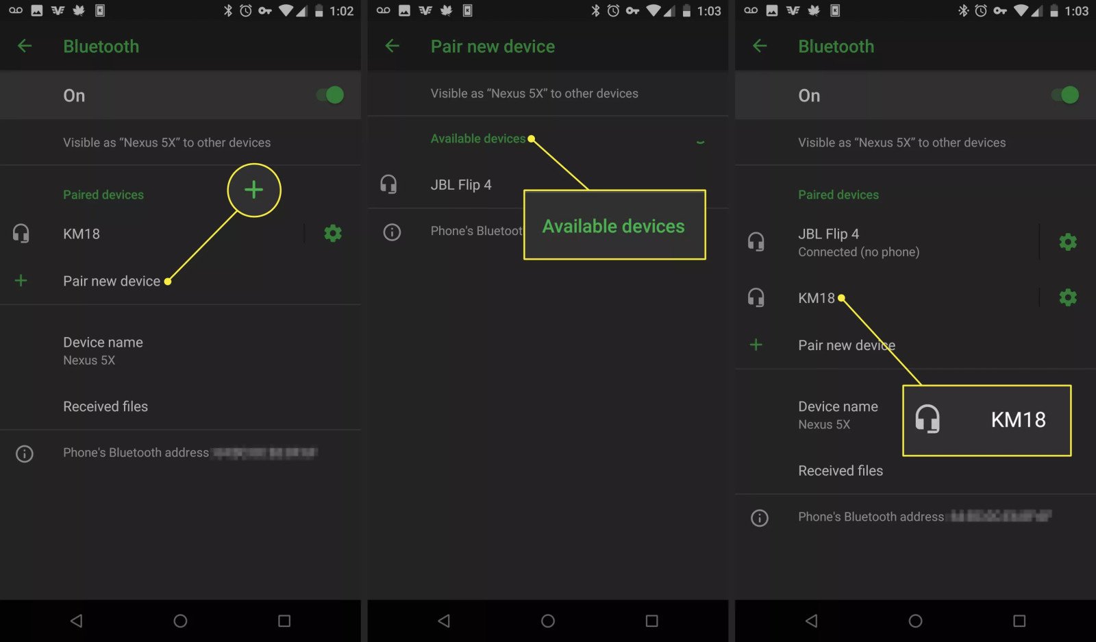 Danh sách thiết bị Bluetooth đã ghép nối trên Android.