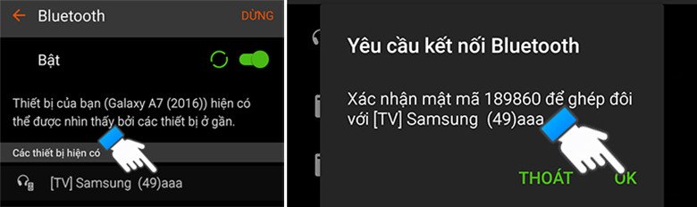 Dò tìm và chọn tivi Samsung trên điện thoại để ghép nối Bluetooth
