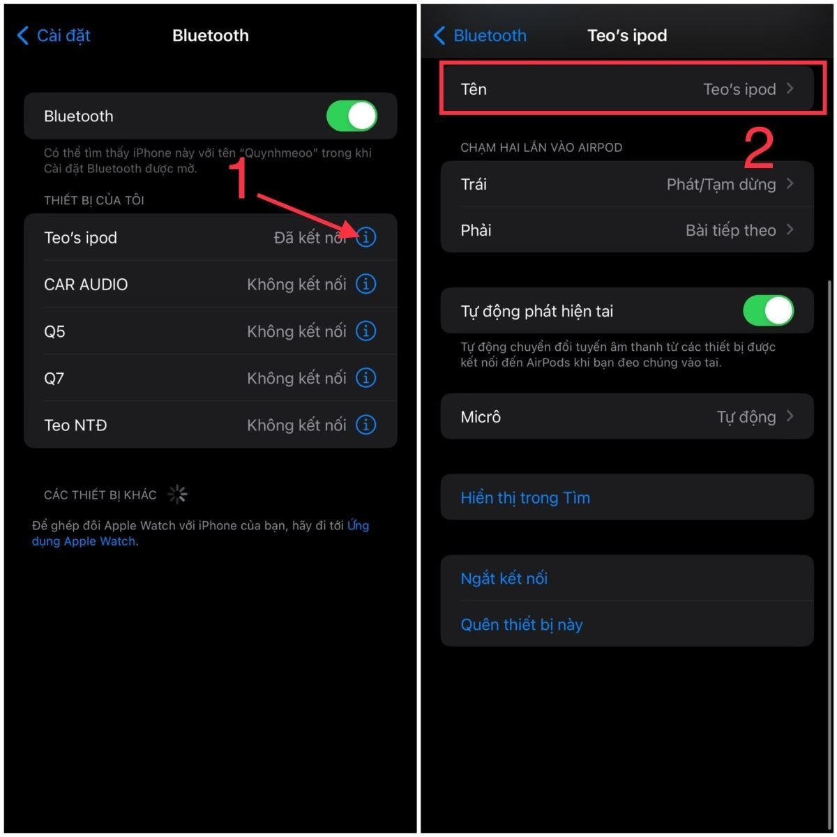 Đổi tên tai nghe Bluetooth trên iPhone iPad