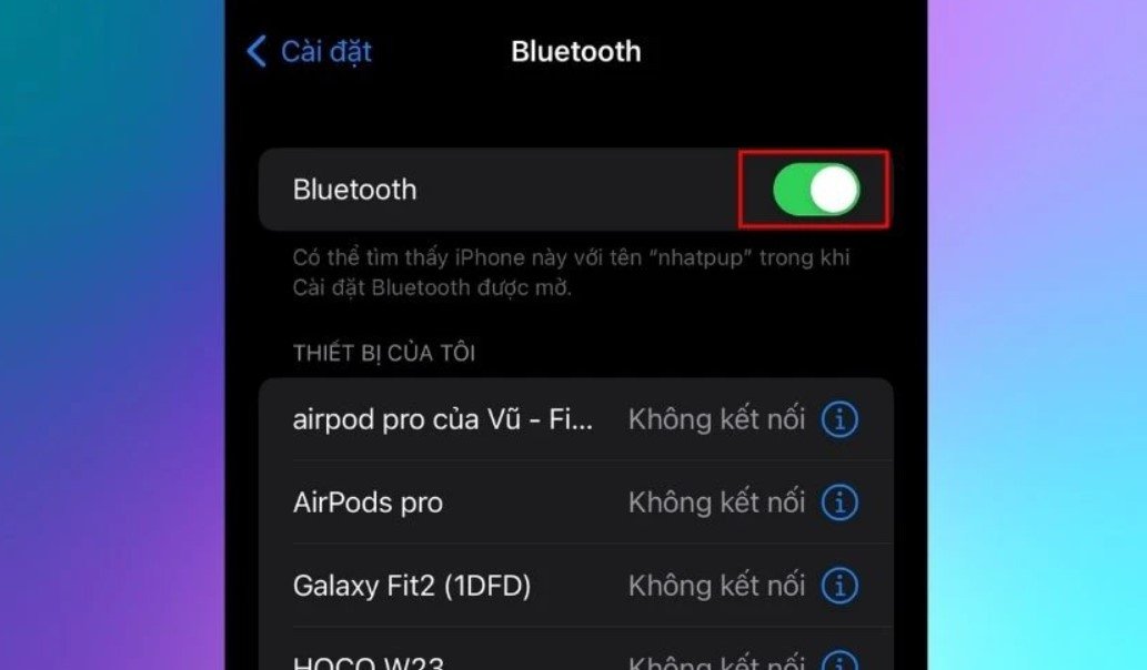 Giao diện Bluetooth hiển thị danh sách thiết bị để kết nối loa đôi