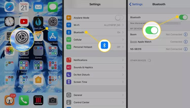 Giao diện cài đặt Bluetooth trên iPhone để ghép nối loa không dây