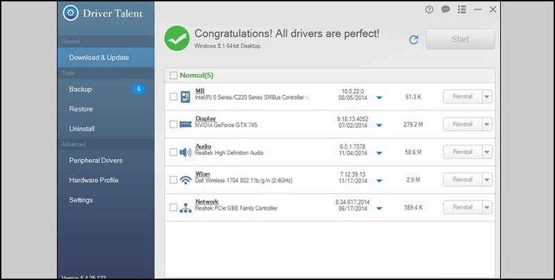Giao diện Driver Talent hỗ trợ cài đặt driver Bluetooth