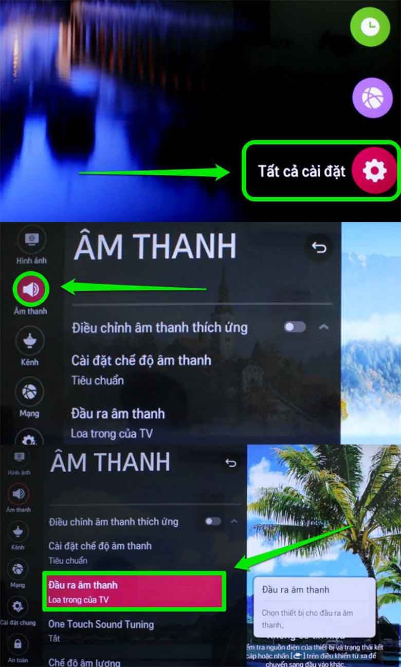 Hướng dẫn bật Bluetooth trên tivi LG qua cài đặt âm thanh