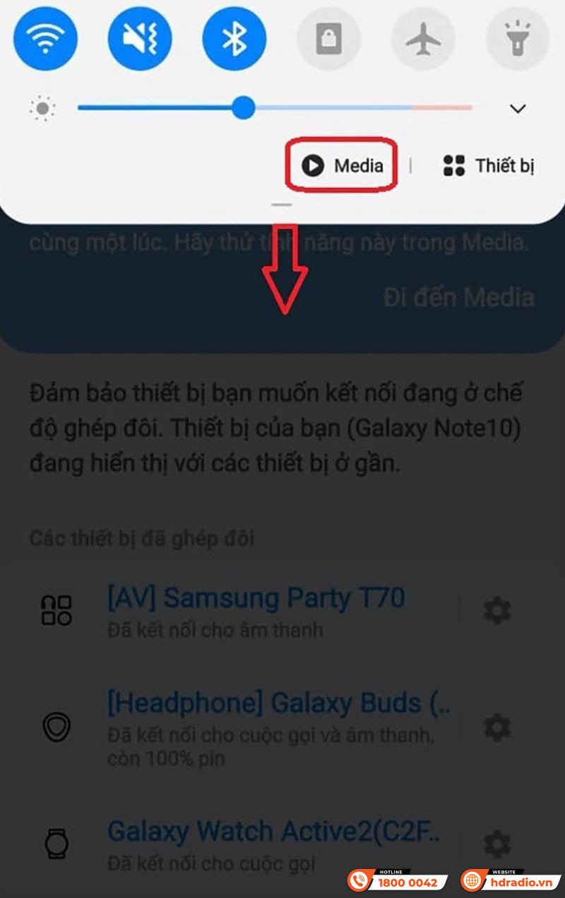 Kéo thanh thông báo xuống và chọn mục Media trên điện thoại Android