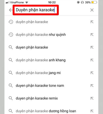 Kết quả tìm kiếm bài hát "Duyên Phận karaoke" trên YouTube