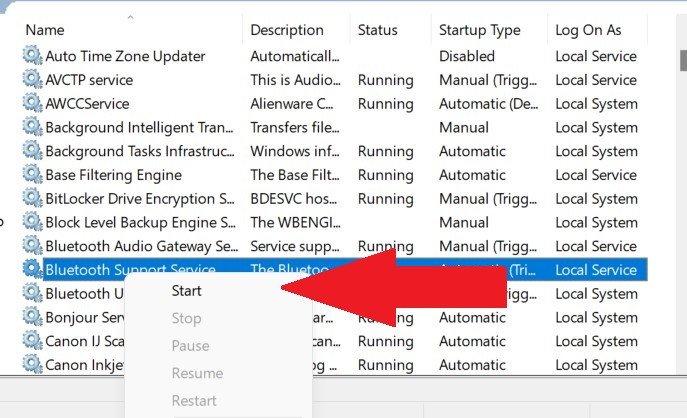 Khởi động lại Bluetooth Support Service để giải quyết vấn đề kết nối