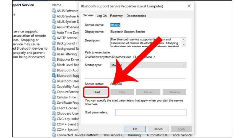 Khởi động lại dịch vụ hỗ trợ Bluetooth trên Windows 10 để khắc phục lỗi