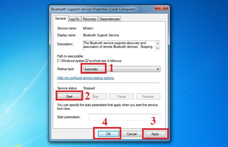 Kích hoạt Bluetooth Support Service trên laptop Windows