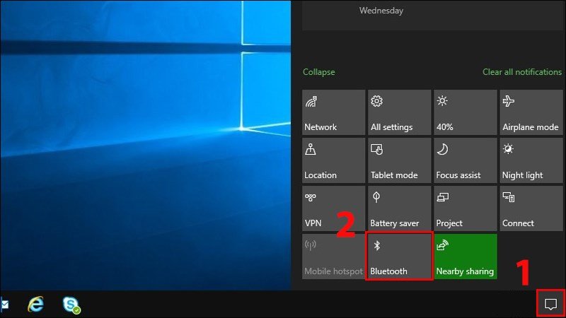 Kích hoạt Bluetooth trên PC Windows thông qua Trung tâm Hành động