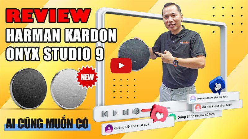 Loa Harman Kardon Onyx Studio 9 màu đen tinh tế, thể hiện âm thanh bluetooth bass mạnh chất lượng cao.