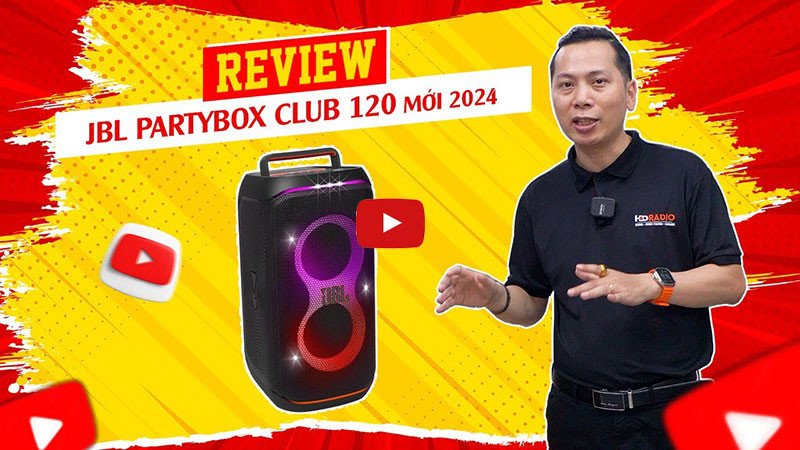 Loa JBL PartyBox Club 120 với hệ thống đèn LED và âm thanh bass mạnh mẽ, lý tưởng cho các bữa tiệc.