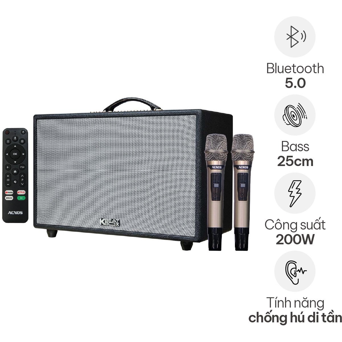Loa karaoke bluetooth xách tay Acnos Hinet 3600 màu đen sang trọng
