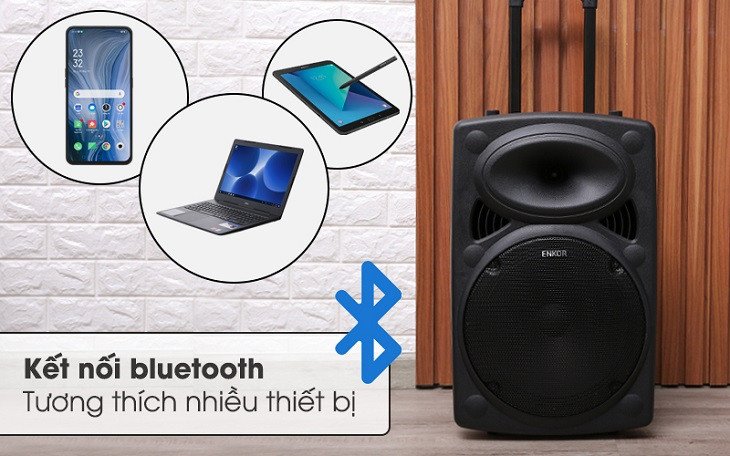 Loa Kéo Bluetooth Karaoke Enkor L1218K Đen 16W tương thích nhiều thiết bị