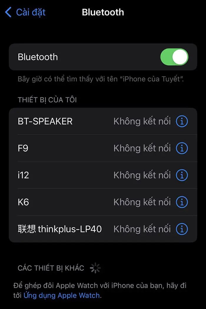 Màn hình cài đặt bluetooth trên điện thoại thông minh, minh họa cách hack loa kẹo kéo