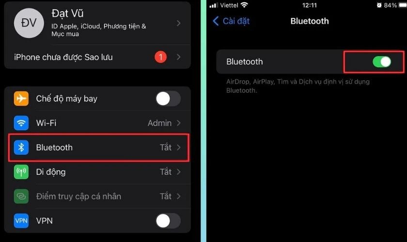 Màn hình cài đặt Bluetooth trên iPhone để tìm kiếm loa kéo