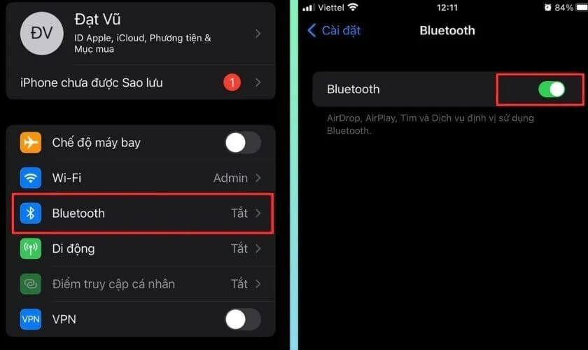 Màn hình cài đặt Bluetooth trên iPhone hiển thị danh sách thiết bị sẵn sàng để kết nối với loa kéo