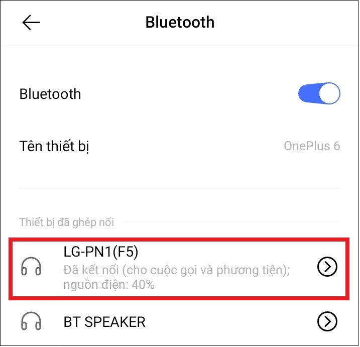 Màn hình điện thoại Android hiển thị trạng thái kết nối thành công với loa Bluetooth