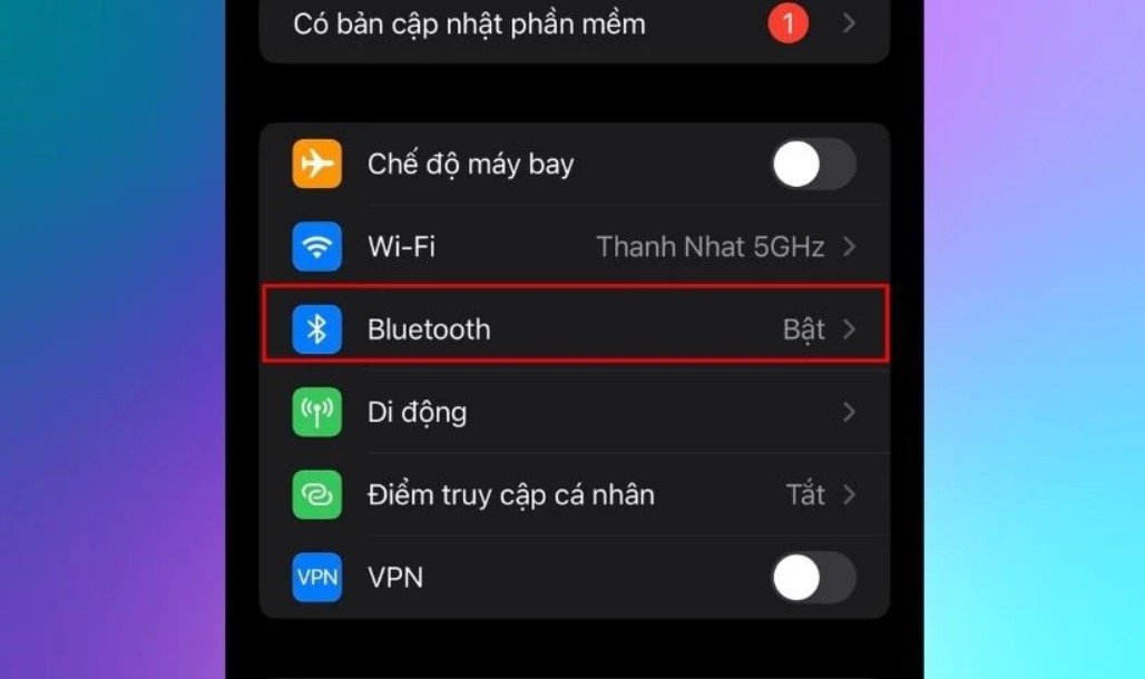 Màn hình iPhone hiển thị mục Bluetooth để phát 2 loa bluetooth cùng lúc iPhone
