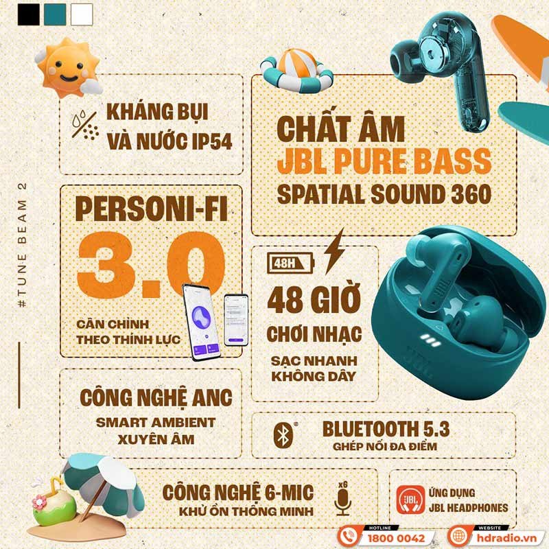 mẫu tai nghe bluetooth JBL Tune Beam 2 màu đen
