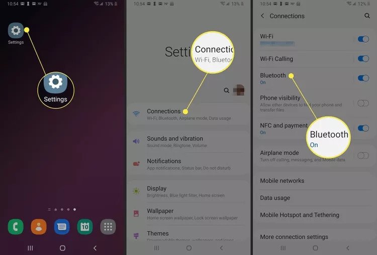 Menu cài đặt kết nối Bluetooth trên Samsung